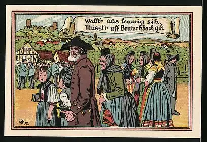Notgeld Butzbach 1921, 25 Pfennig, 600 jähriges Stadtjubiläum 1321-1921, Partie am Obstbaum mit Wappen