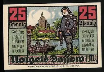 Notgeld Dassow i. M. 1922, 25 Pfennig, Fischer mit Netz am Ufer