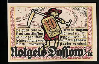 Notgeld Dassow i. M. 1922, 10 Pfennig, Bauer mit Sense