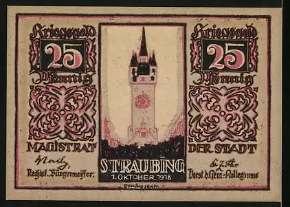 Notgeld Straubing 1921, 25 Pfennig, Turm