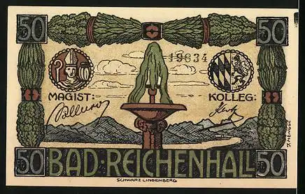 Notgeld Bad Reichenhall 1919, 50 Pfennig, Strassenpartie mit Bergen