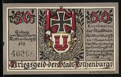 Notgeld Rothenburg 1918, 50 Pfennig, Stadtwappen