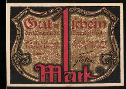 Notgeld Tonndorf-Lohe 1921, 1 Mark, Kleinkind mit Brot und Notgeld
