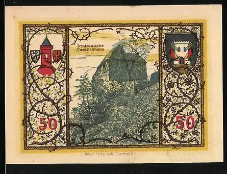 Notgeld Westerburg 1920, 50 Pfennig, Irmtrautsches Vasallenhaus, Wappen