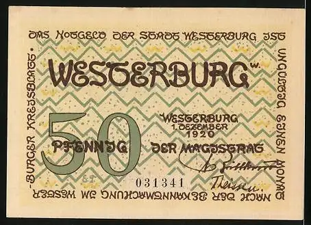 Notgeld Westerburg 1920, 50 Pfennig, Irmtrautsches Vasallenhaus, Wappen