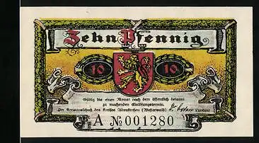 Notgeld Altenkirchen /Westerwald 1921, 10 Pfennig, Stadtwappen