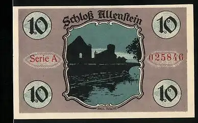 Notgeld Allenstein 1921, 10 Pfennig, Schloss Allenstein