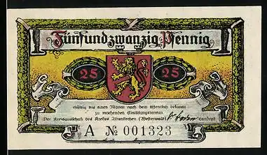 Notgeld Altenkirchen 1921, 25 Pfennig, Stadtwappen