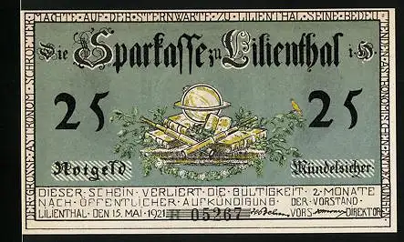 Notgeld Lilienthal i. H. 1921, 25 Pfennig, Portraits von Bessel und Harding