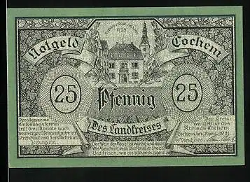 Notgeld Cochem 1921, 25 Pfennig, Rathaus erbaut im Jahre 1739