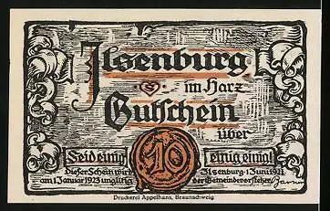 Notgeld Ilsenburg 1921, 10 Pfennig, Burg mit Zwergen