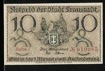 Notgeld Fraustadt, 10 Pfennig, Rathaus, Wappen
