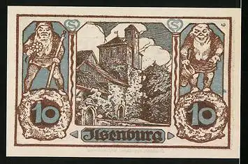 Notgeld Ilsenburg im Harz 1921, 10 Pfennig, Burg mit Zwergen