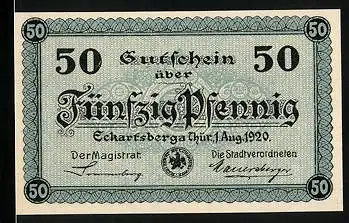 Notgeld Eckartsberga /Thür. 1920, 50 Pfennig, Teilansicht mit Eckartsburg