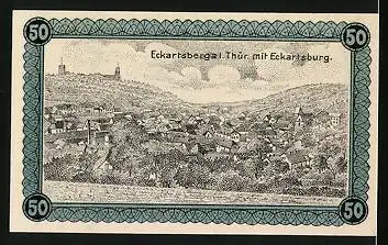 Notgeld Eckartsberga /Thür. 1920, 50 Pfennig, Teilansicht mit Eckartsburg