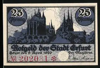 Notgeld Erfurt 1920, 25 Pfennig, Dom und Severikirche