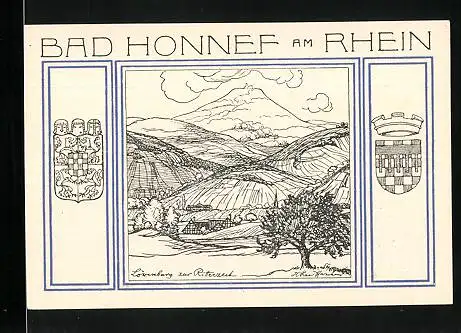 Notgeld Bad Honnef am Rhein 1921, 99 Pfennige, Löwenburg zur Ritterzeit, Wappen