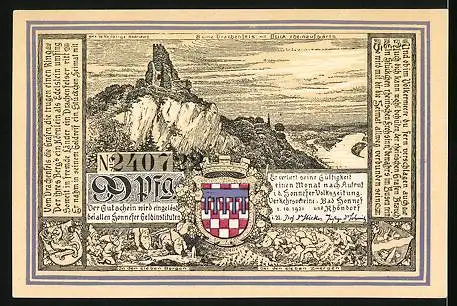 Notgeld Bad Honnef am Rhein 1921, 99 Pfennige, Panorama