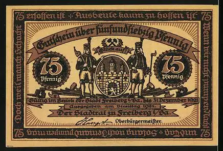 Notgeld Freiberg i. Sa. 1921, 75 Pfennig, Bergleute im Schacht