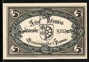 Notgeld Freienwalde i. Pomm. 1920, 5 Pfennig, Stadtwappen