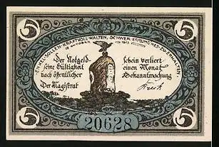 Notgeld Freienwalde i. Pomm. 1920, 5 Pfennig, Stadtwappen