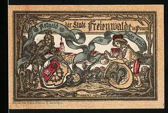 Notgeld Freienwalde i. Pomm. 1920, 25 Pfennig, Ritter mit Wappen