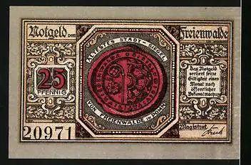 Notgeld Freienwalde i. Pomm. 1920, 25 Pfennig, Ritter mit Wappen