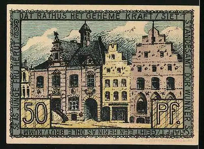 Notgeld Husum, 50 Pfennig, Das Rathaus, Stadtwappen