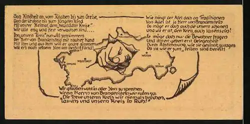 Notgeld Neustadt a. d. Orla 1921, 1,50 Mark, Ortsansicht mit Kriegern