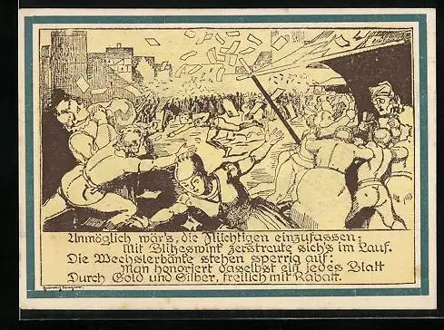 Notgeld Weimar 1921, 75 Pfennig, Flüchtige auf der Strasse