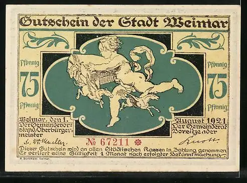 Notgeld Weimar 1921, 75 Pfennig, Flüchtige auf der Strasse