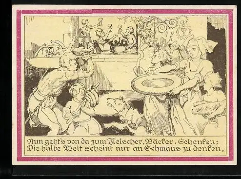 Notgeld Weimar 1921, 75 Pfennig, Leute beim Essen