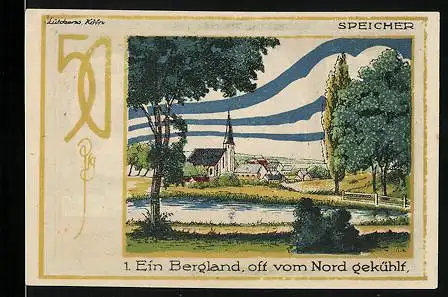 Notgeld Speicher 1921, 50 Pfennig, Ein Bergland oft vom Nord gekühlt