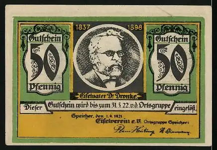 Notgeld Speicher 1921, 50 Pfennig, Kyllburg, Von Rhein und Mosel sanft umspült