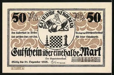 Notgeld Stroebeck 1921, 50 Pfennig, Schachbrett