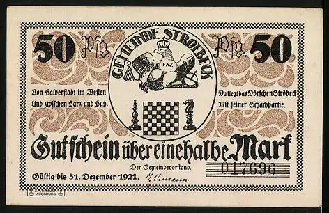 Notgeld Stroebeck 1921, 50 Pfennig, Schachbrett