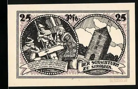 Notgeld Ströbeck 1921, 25 Pfennig, Der Schachturm, Gungelin der Wendengraf lehrt seine Wächter das Schachspiel