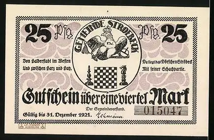 Notgeld Ströbeck 1921, 25 Pfennig, Der Schachturm, Gungelin der Wendengraf lehrt seine Wächter das Schachspiel