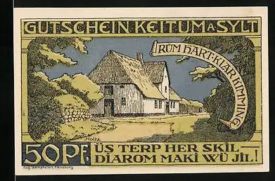 Notgeld Keitum a. Sylt 1920, 50 Pfennig, Reetdachhaus