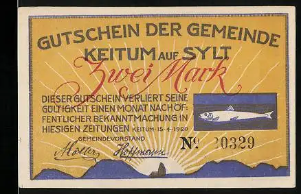 Notgeld Keitum a. Sylt 1920, 2 Mark, Uwe Jens Lornsen