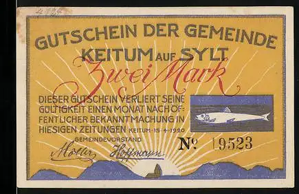 Notgeld Keitum a. Sylt 1920, 2 Mark, Uwe Jens Lornsen