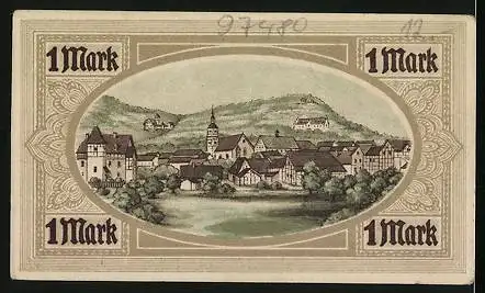 Notgeld Königsberg i. Fr. 1918, 1 Mark, Teilansicht mit Kirche
