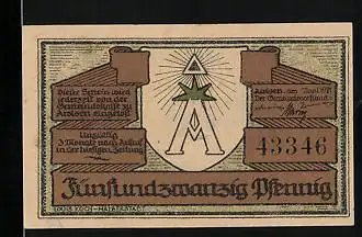 Notgeld Arolsen 1921, 25 Pfennig, Stadtwappen