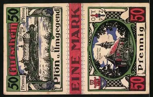 Notgeld Plön 1921, 50 Pfennig, Waldshagener Trum am Plöner See, Stadtwappen