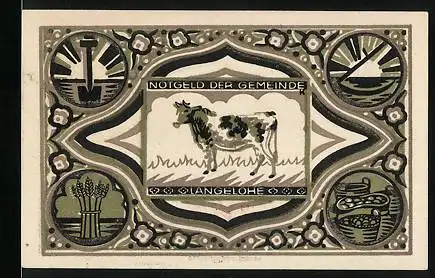 Notgeld Langelohe 1922, 75 Pfennig, Kuh auf der Weide