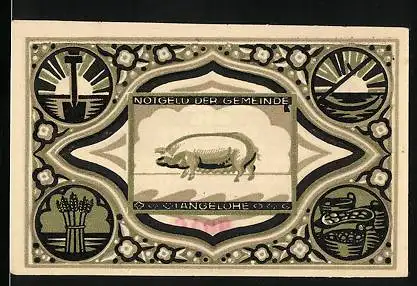 Notgeld Langelohe 1922, 25 Pfennig, Schwein, Kartoffelsäcke, Sonnenaufgang