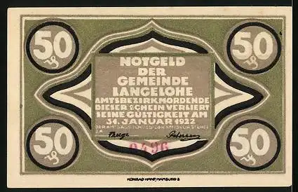 Notgeld Langelohe 1922, 50 Pfennig, Schaf auf der Weide