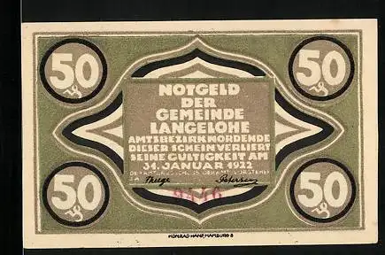 Notgeld Langelohe 1922, 50 Pfennig, Ziege auf der Wiese