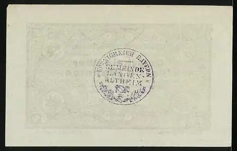 Notgeld Langenaltheim 1917, 50 Pfennig, Unterschrift vom Bürgermeister Pfister