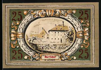 Notgeld Langensalza 1921, 25 Pfennig, Barfüsser, Wappen